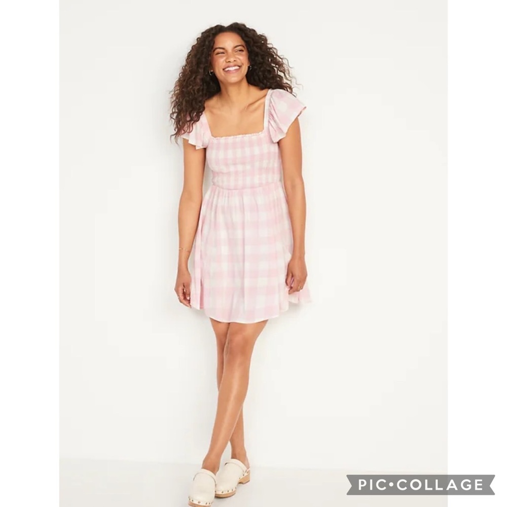 Old Navy gingham mini dress pink